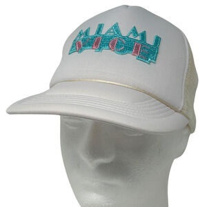 Vintage 80s Miami Vice Trucker Hat Cap White TV Television Show Mesh Snapback
